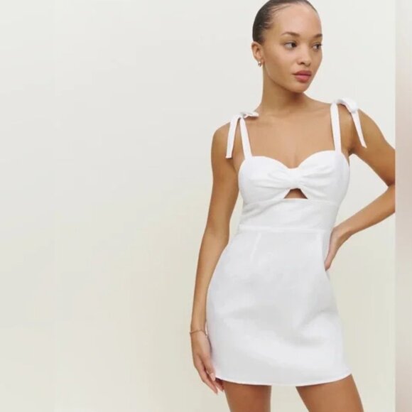 Reformation Pearson Linen Mini Dress White - Picture 2 of 12